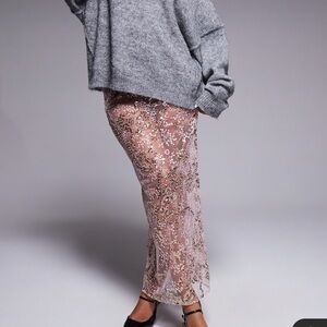 ASOS DESIGN delicate lace scatter sequin maxi skirt in pink